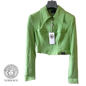 versace jeans couture y2k collar zippered zip up light green jacket size M